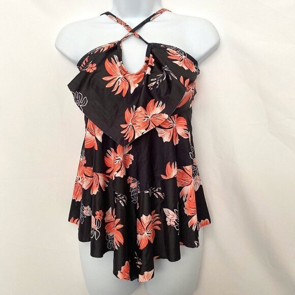 2 Piece Black Ruffle Layered  Floral Bathing Suit - Picture 1 of 12